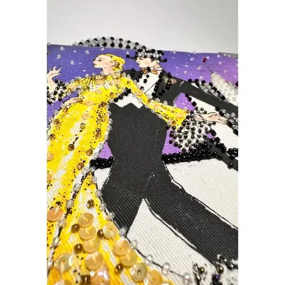 Vintage Imported Braciano Fine Cigars Beaded Box Case Purse Bag Night Skyline - Picture 3 of 16